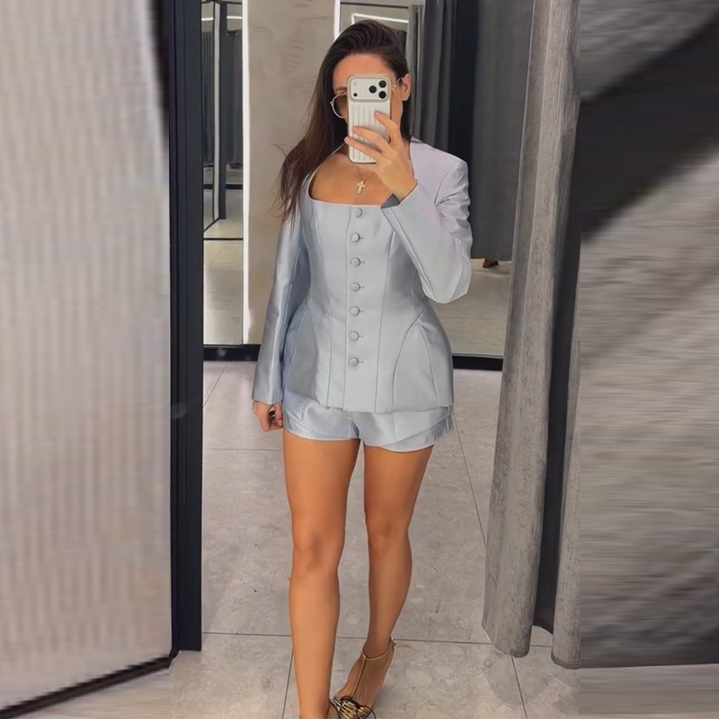 Casual Button Jacket Shorts Su - Pocket Square Set review and price